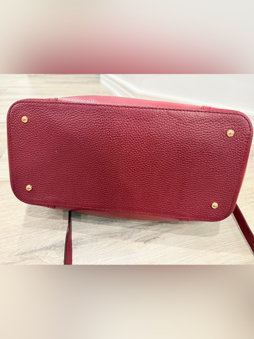 Ralph Lauren Burgundy Pebbled Leather Satchel with Gold Hardware - Picture 7 of 15